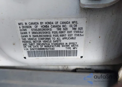 2006 Acura Mdx из США, поврежденный, VIN 2HNYD18666H527030